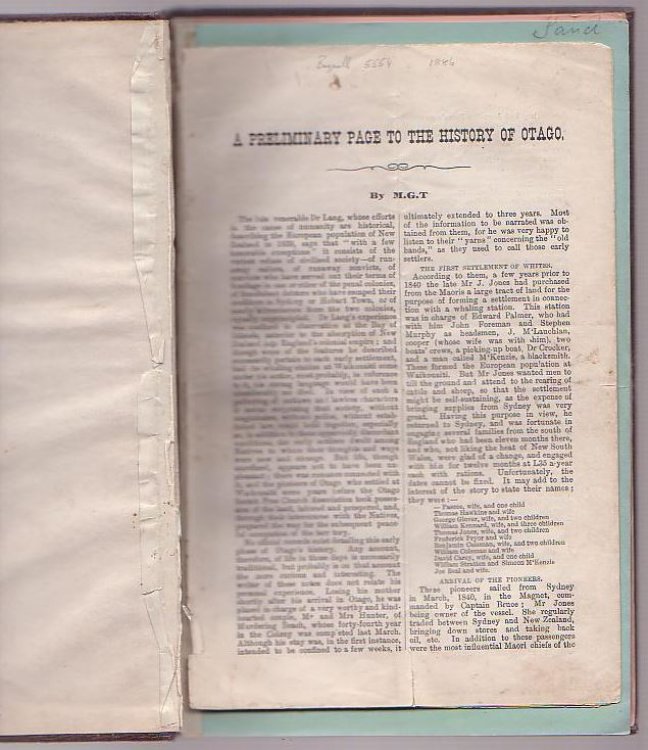 A Preliminary Page to the History of Otago