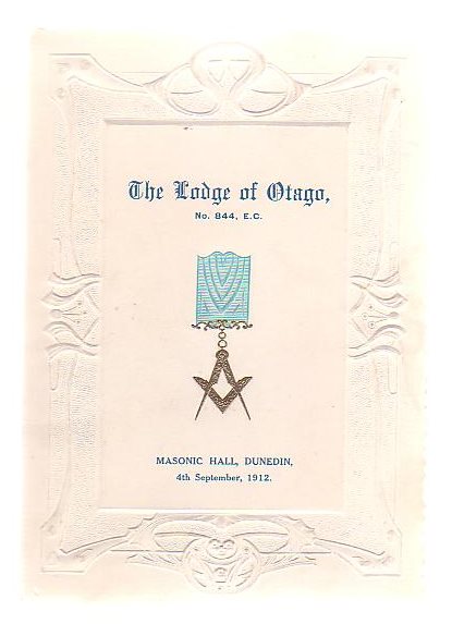 The Lodge Of Otago, No. 844, E. C. Installation Of Bro. Robertson McIndoe As Worshipful Master And Investiture Of Officers.