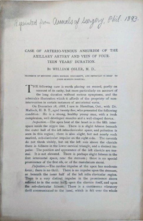 Case of Arterio-Venous Aneurism of the Axillary Artery and Vein of Fourteen Years Duration. [Offprint].