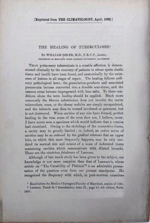 The Healing of Tuberculosis. [Offprint].