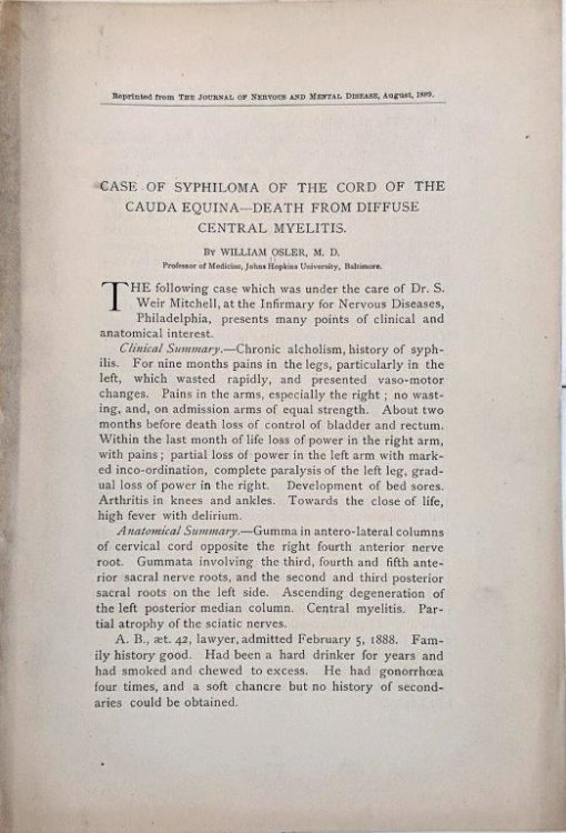 Case of Syphiloma of the Cord of the Cauda EquinaDeath from Diffuse Central Myelitis. [Offprint].