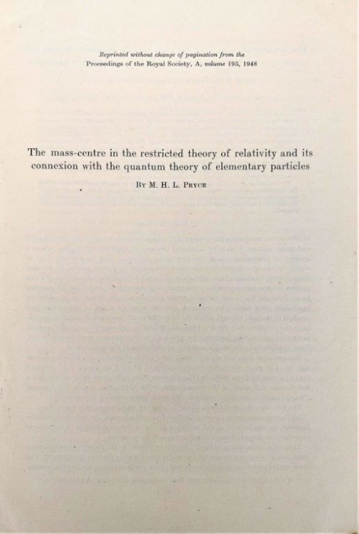 The mass-centre in the restricted theory of relativity and its connexion with the quantum theory of elementary particles. [Offprint].