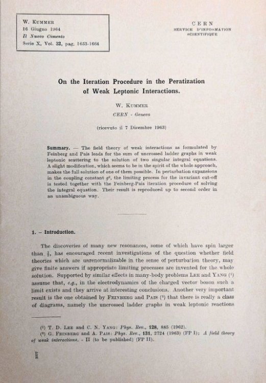 On the Iteration Procedure in the Peratization of Weak Leptonic Interactions. [Offprint from: CERN, Il Nuovo Cimento, Serie X, Vol. 32, pp. 1653-1664. 16 Giugno 1964].