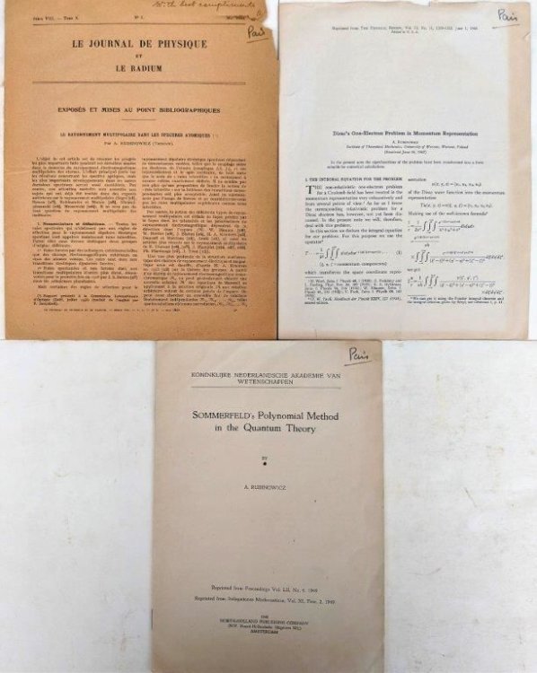 [3 offprints, including:] Dirac's One-Electron Problem in Momentum Representation.