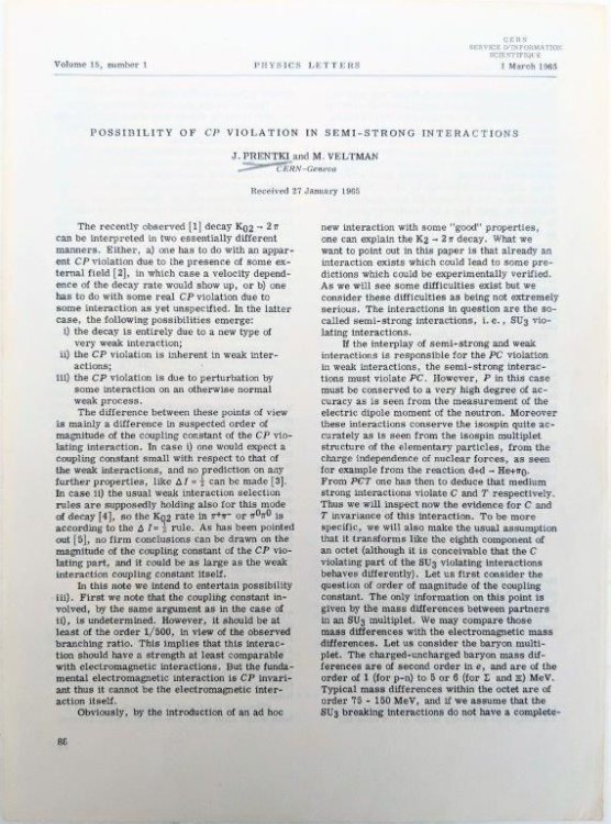 Possibility of CP Violation in Semi-Strong Interactions. [Offprint].