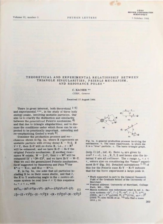 Theoretical and Experimental Relationship between Triangle Singularities, Peierls Mechanism, and Resonance Poles. [Offprint].