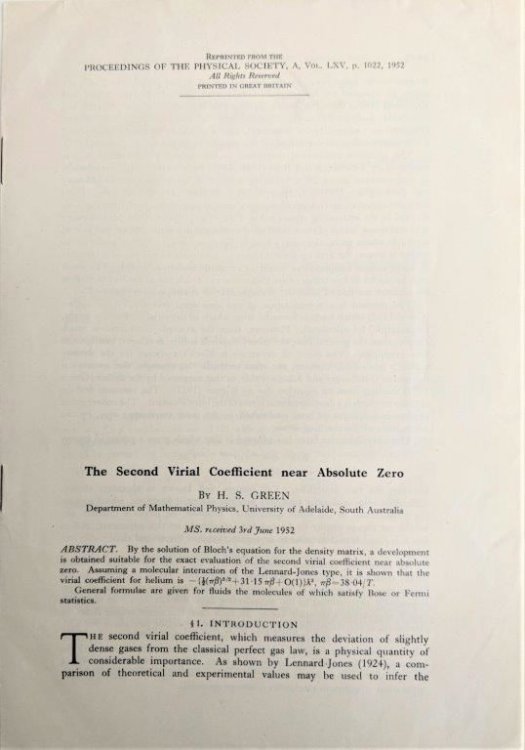 [3 offprints, including:] The Second Virial Coefficient near Absolute Zero.