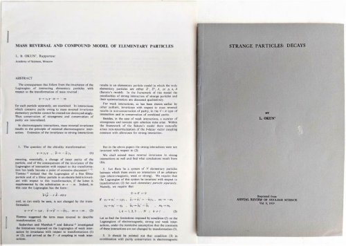 [2 offprints, including:] Strange Particles: Decays. [Offprint].