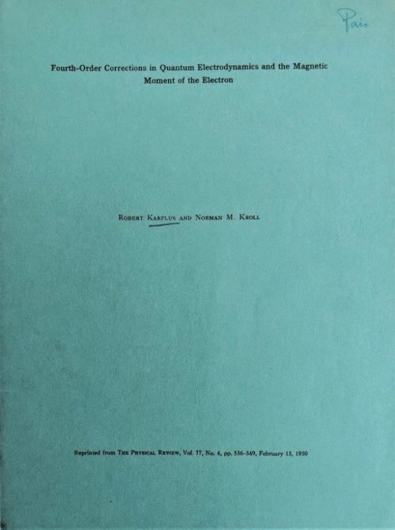 Fourth-Order Corrections in Quantum Electrodynamics and the Magnetic Moment of the Electron. [Offprint].