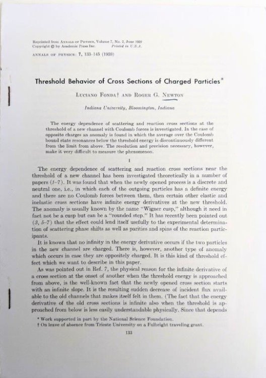 Threshold Behavior of Cross Sections of Charged Particles. [Offprint].