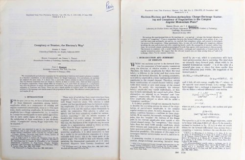 [2 offfprints, including:] Nucleon-Nucleon and Nucleon-Antinucleon Charge-Exchange Scattering and Conspiracy of Singularities in the Complex Angular Momentum Plane.