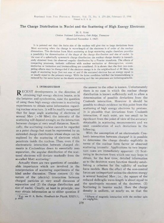 The Charge Distribution in Nuclei and the Scattering of High Energy Electrons. [Offprint].