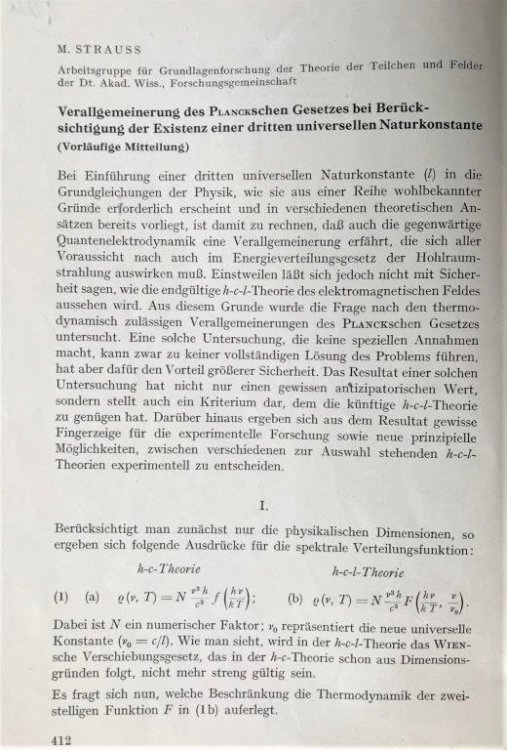Verallgemeinerung des Planckschen Gesetzes bei Berucksichtigung der Existenz einer dritten universellen Naturkonstante. [Offprint].