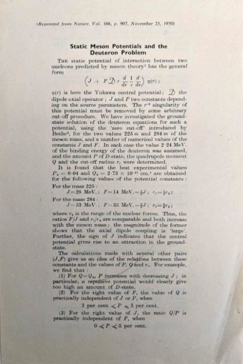 Static Meson Potentials and the Deuteron Problem. [Offprint].