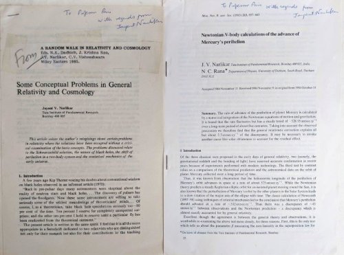 [2 offprints, including:] Newtonian N-body calculations of the advance of Mercury's perihelion.