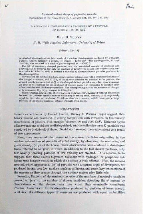 A Study of a Disintegration produced by a particle of energy - 20,000 GeV. [Offprint].