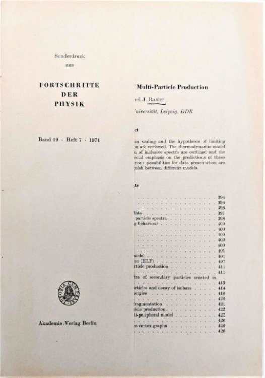 Inclusive Reactions: Models of Multi-Particle Production. [Offprint].