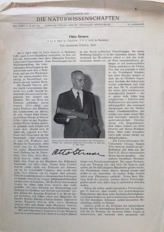 Otto Struve -- 12. 8. 1897 in Charkow; 6. 4. 1963 Berkeley. [offprint, obituary].