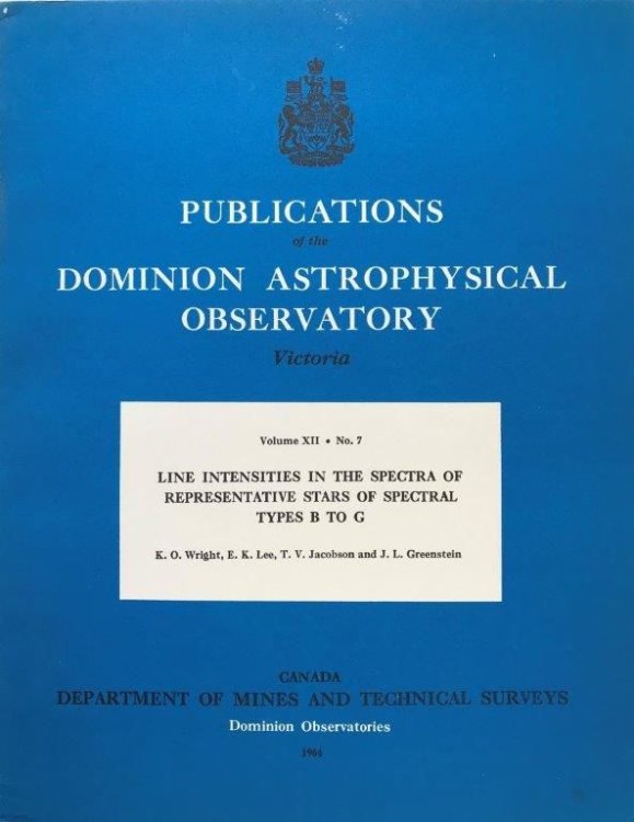 Line Intensities in the Spectra of Representative Stars of Spectral Types B to G.