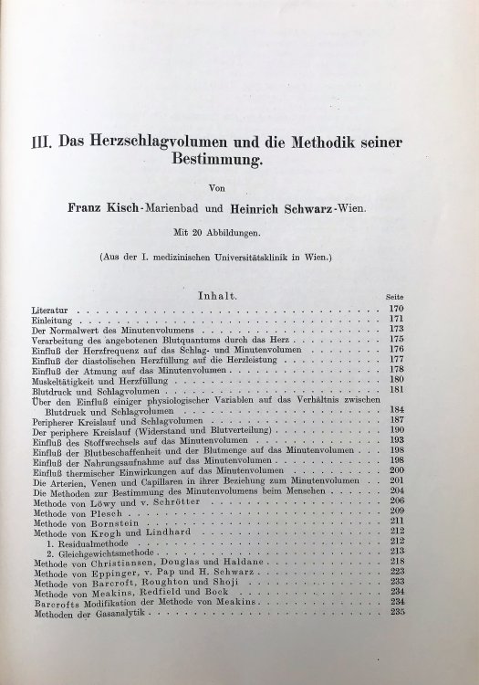 Das Herzschlagvolumen und die Methodik seiner Bestimmung. Contained in: Ergebnisse der Inneren Medizin und Kinderheilkunde, Band 27, pp. (169)-244, 1925.