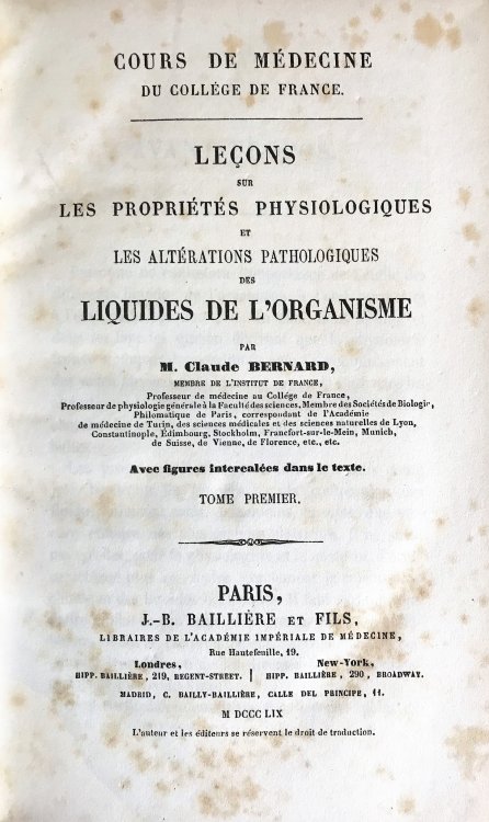 Lecons sur les proprietes physiologiques et les alterations pathologiques des liquides de l'organisme.