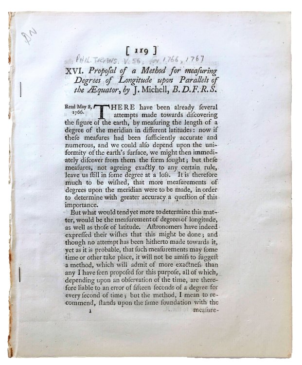 Proposal of a Method for measuring Degrees of Longitude upon Parallels of the AEquator.