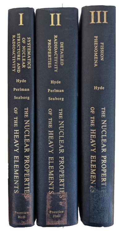 The Nuclear Properties of the Heavy Elements. I: Systematics of Nuclear Structure and Radioactivity; II: Detailed Radioactivity Properties; III: Fission Phenomena. [3 volumes].