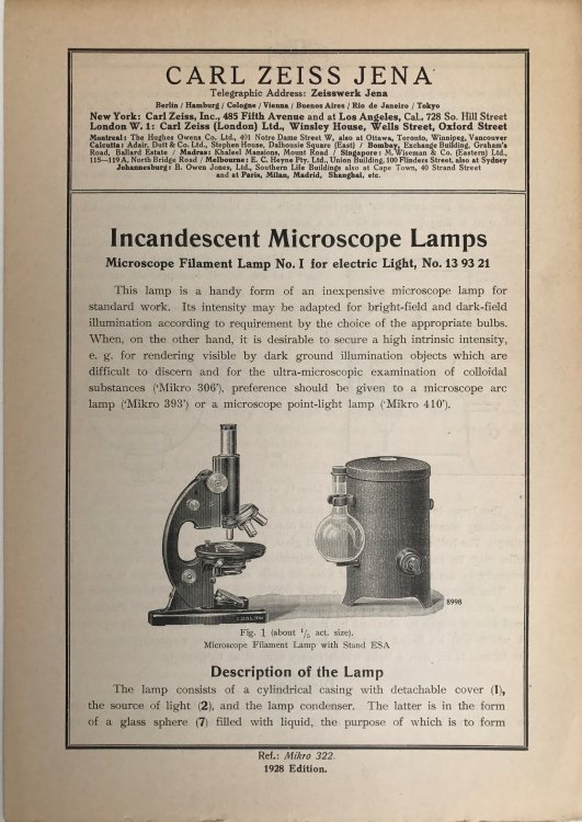 Incandescent Microscope Lamps; Microscope filament lamp no. 1 for electric light, no. 13 93 21. Mikro 322.