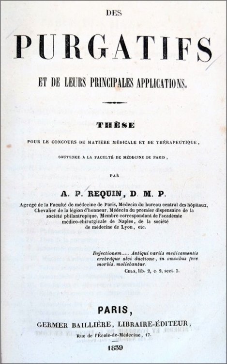 Purgatifs et de Leurs Principales Applications.