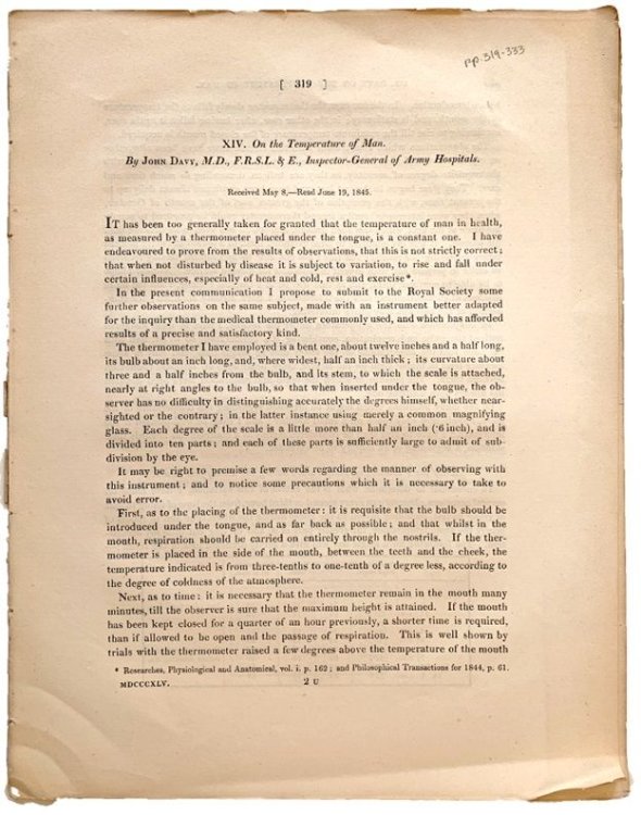 On the temperature of man. Extract from: Philosophical Transactions of the Royal Society of London, Volume 135, Part II.