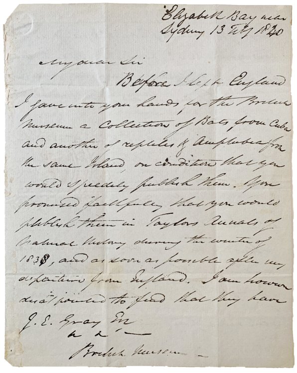 Autograph Letter Signed, to J. E. Gray, Esq., British Museum, London. 