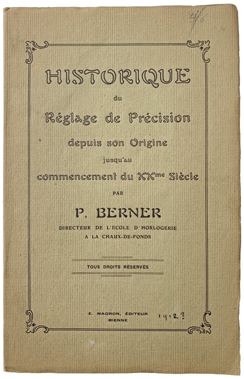 Historique du Reglage de Precision jusqu'au commencement du XXme siecle.
