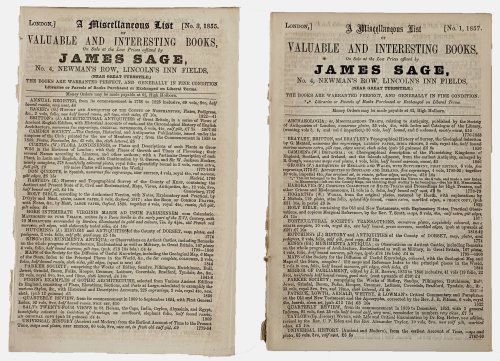 A Miscellaneous List of Valuable and Interesting Books. No. 3, 1855 & No. 1, 1857. Two Issues.
