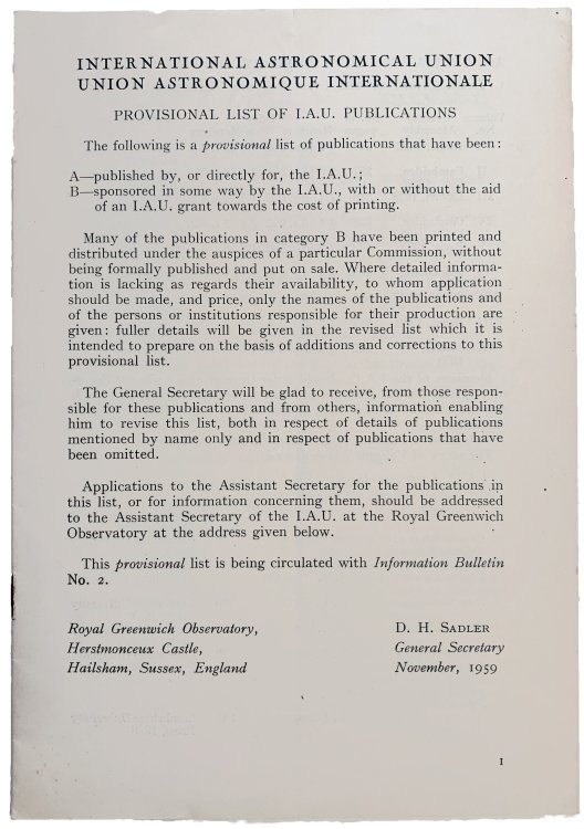 Provisional List of I.A.U. Publications.