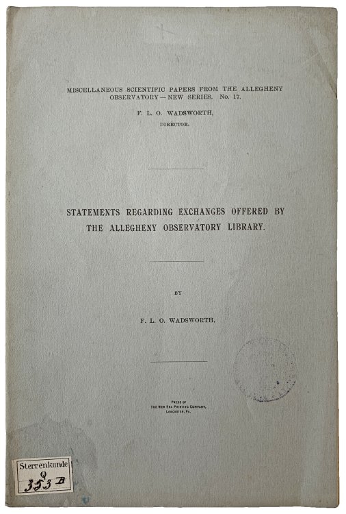 Statements Regarding Exchanges Offered by the Allegheny Observatory Library.