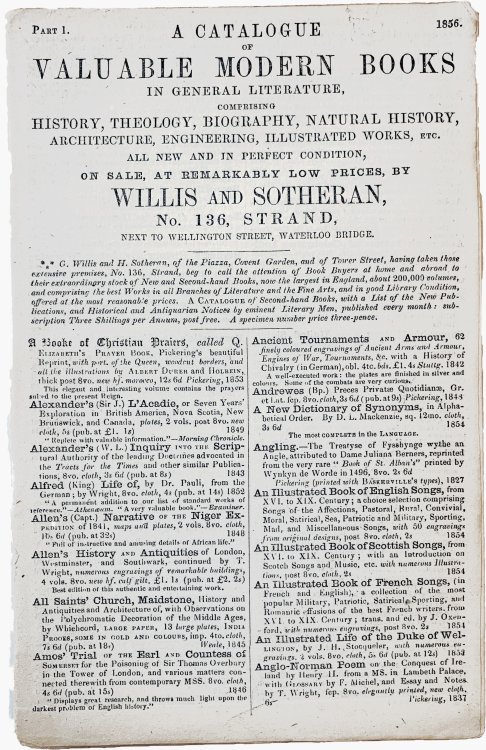 A Catalogue of Valuable Modern Books in General Literature, Comprising History, Theology, Biography, Natural History, Architecture, Engineering, Illustrated Works, Etc. Part 1. 1856.