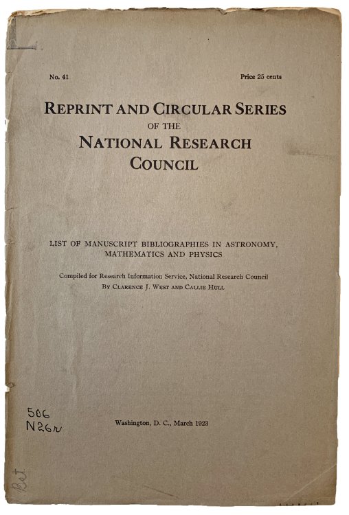 List of Manuscript Bibliographies in Astronomy, Mathematics and Physics.