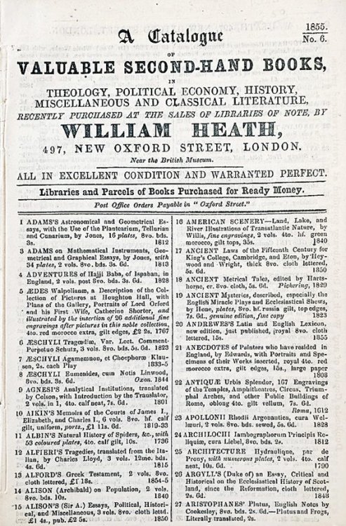 A Catalogue of Valuable Second-Hand Books, in Theology, Political Economy, History, Miscellaneous and Classical Literature. . . 3 Issues. [No. 6, 1855; No. 2, 1856; No. 2, 1857].