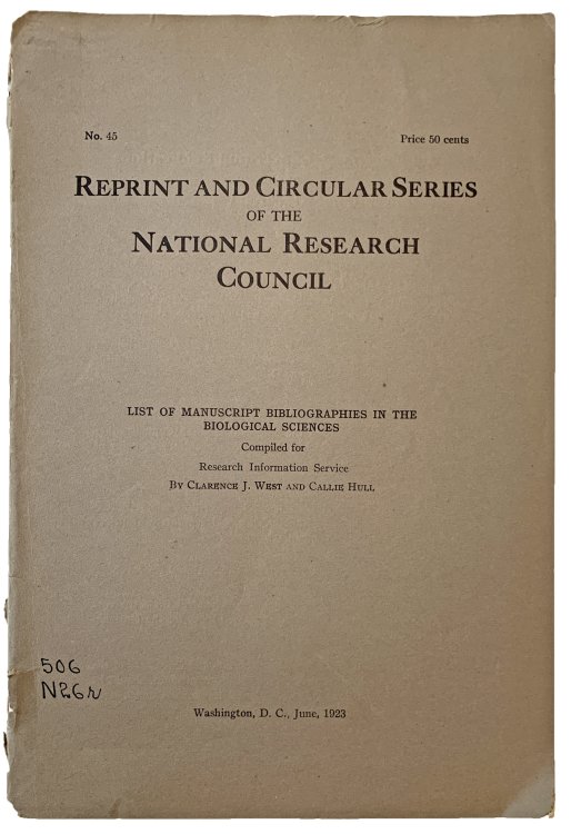 Image for List of Manuscript Bibliographies in the Biological Sciences. List of Manuscript Bibliographies in the Biological Sciences.