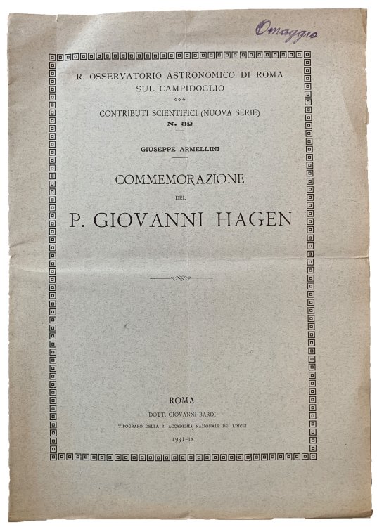 Commemorazione del P. Giovanni Hagen.