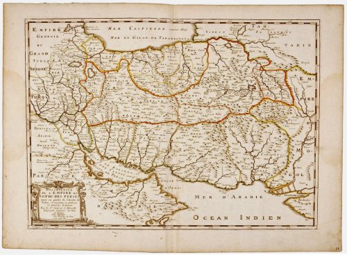 [Double-page engraved map]. Description de l'Empire du Sophi des Perses tiree eu partie de plusieurs et diverses Relations. Par le Sr. Sanson d'Abbeville Geographe Ordinaire du Roy.