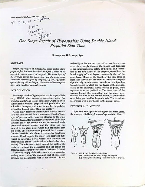 One Stage Repair of Hypospadias Using Double Island Preputial Skin Tube. [Offprint]