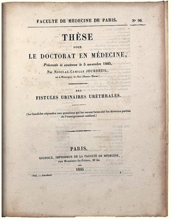 Des Fistules Urinaires Urethrales. [Thesis].