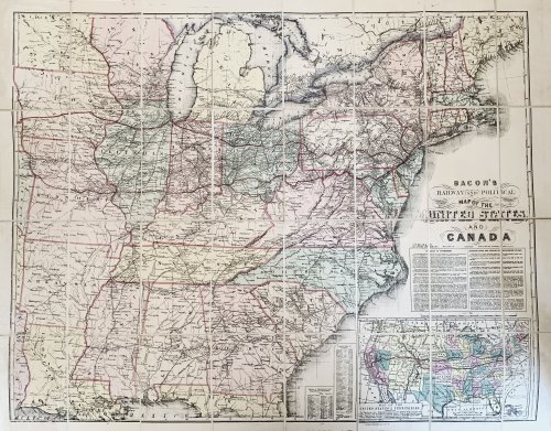 Image for Bacon's Railway and Political Map of the United States and Canada. Bacon's Railway and Political Map of the United States and Canada.