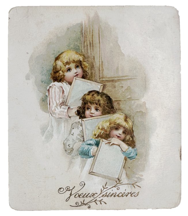 Scrapbook album with greeting (or holiday) cards, nearly all British (the rest are French or Swiss), ca. 1897-1900. Containing 162 greeting cards, all of the period, many in beautiful lithography. All are mounted with paste. All were kept by Eric de Henseler and often the name 