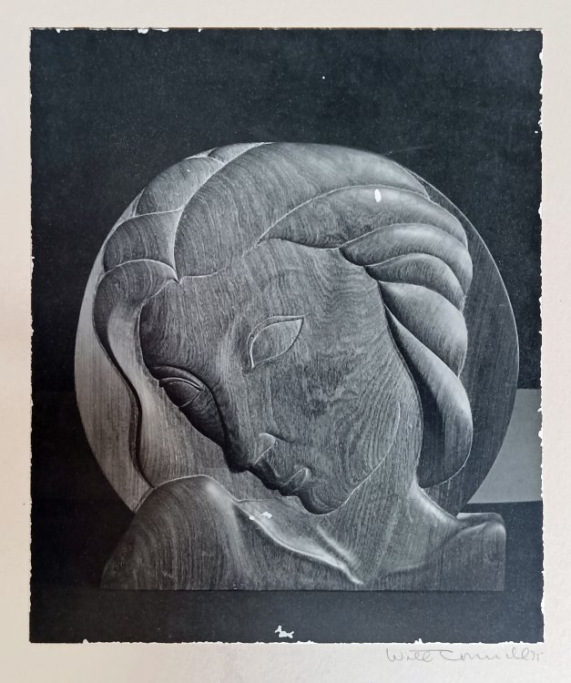 [6 Original Photographic Prints of Unknown artist Sculptures (in wood & stone), probably from California].