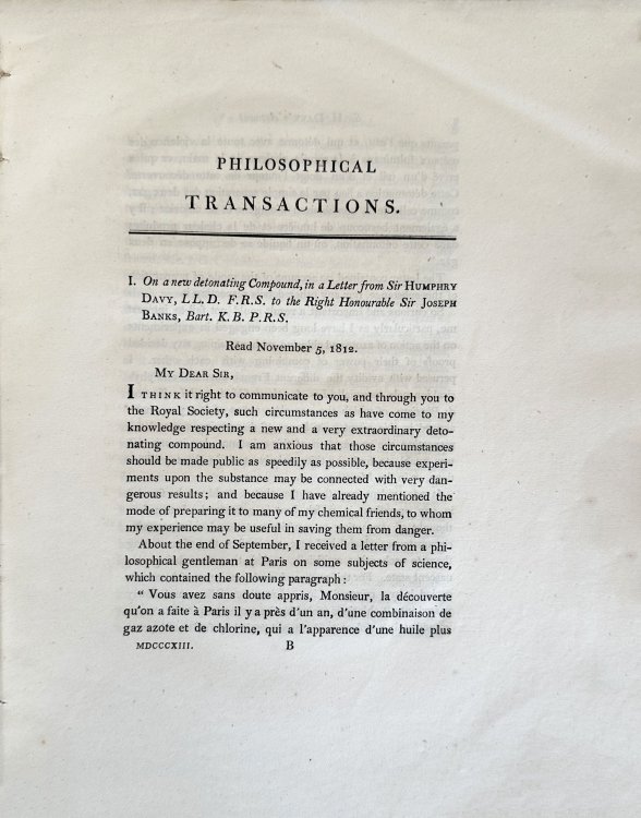 On a new detonating compound. In: Philosophical Transactions of the Royal Society of London for the year MDCCCXIII, Part I.
