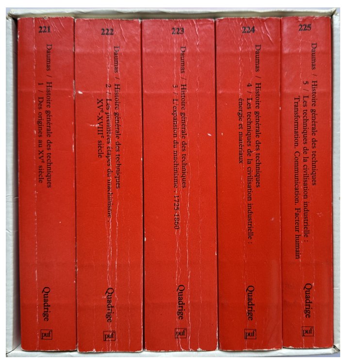 Histoire generale des Techniques. 1. Des origines au XVe siecle ; 2. Les premieres etapes du machinisme XVe-XVIIIe siecles ; 3. L'expansion du machinisme : 1725-1860 ; 4. Les techniques de la civilisation industrielle : energie et materiaux ; 5. Les techniques de la civilisation industrielle : Trans