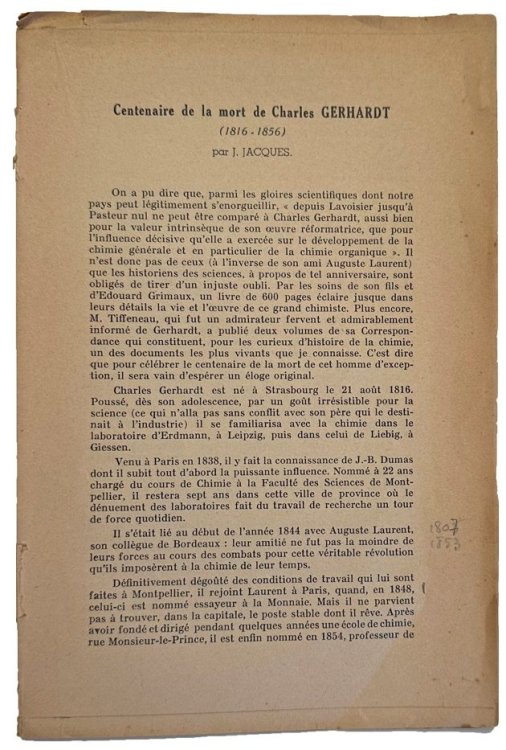 Image for Centenaire de la mort de Charles Gerhardt (1816-1856). Centenaire de la mort de Charles Gerhardt (1816-1856).