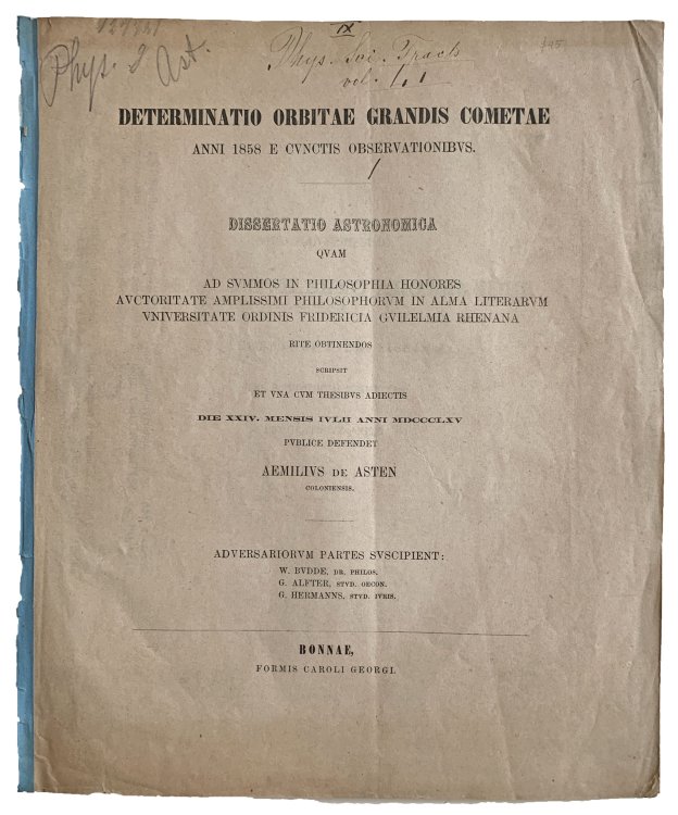 Determinatio orbitae grandis cometae anni 1858 e cunctis observationibus. Dissertatio astronomica. . .